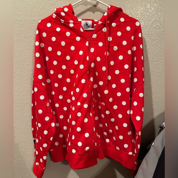 NWOT Disney Parks Minnie Mouse Red and White Polka Dot Full Zip Jacket Hoodie L - Picture 1 of 5